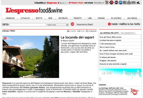 Antica Locanda Alpina - famiglia Gentilini - Pianaccio - Espresso - ricette